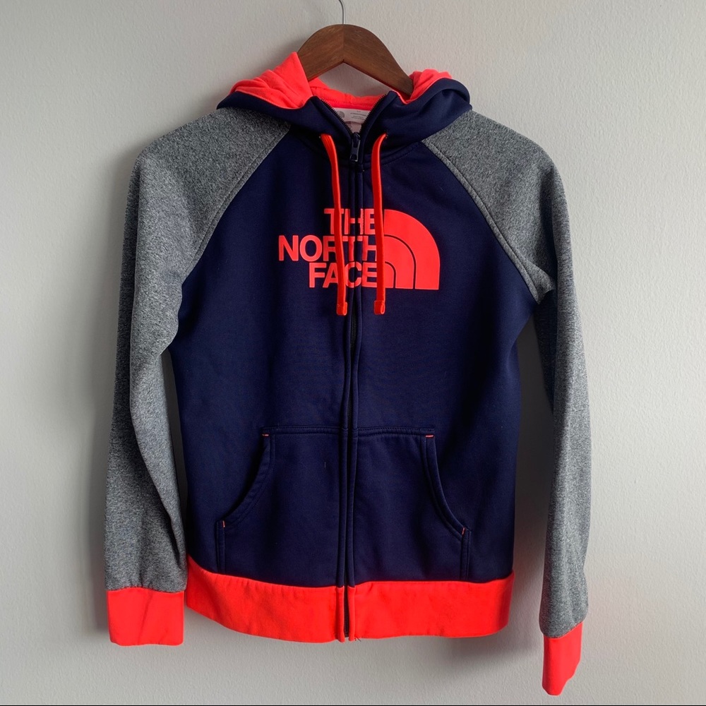 The north face small navy gray zip up hoodie